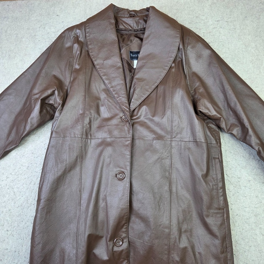 Terry Lewis Classic Luxuries Leather Trench Coat Womens L Brown Long
